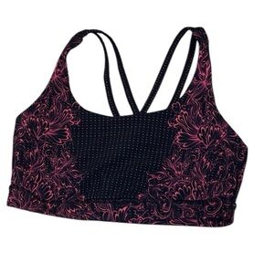 Lululemon Floral Black and Pink Sports Bra, Strappy, 10